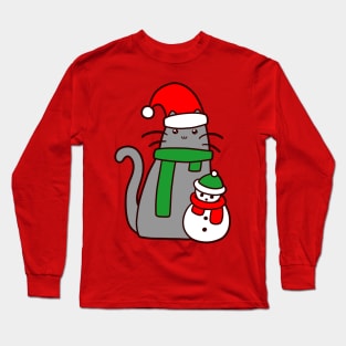 Christmas Cat and Snowman Long Sleeve T-Shirt